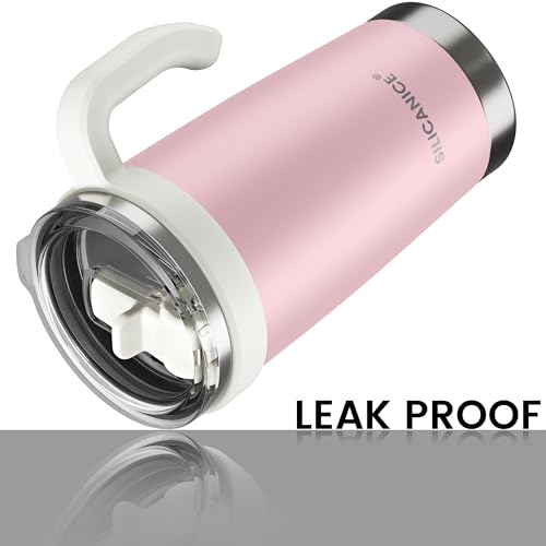 Image of For Iced Coffee & Smoothies - Never Drink from a Moldy Lid Again: 20oz Hygienic Tumbler, 100% Leakproof Lid & Removable Foldable Spout. Reinforced Base, Fits Cup Holders - Pink Sand