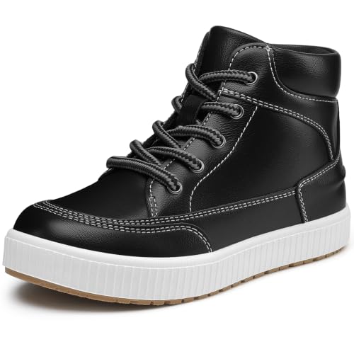 shoeslocker Boys Fashion Boots High Top Sneaker Shoes with Side Zipper for Little Big Kid Black 3