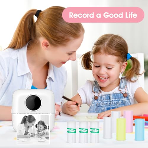DAJASD Mini Drucker, Tragbarer Mini Fotodrucker, Thermodrucker mit 8 Rollen Druckerpapie und 6 Buntstifte, Smartphone Bluetooth Drucker, Taschendrucker für Liste, Notizen, Bilder, Reisen, Studium
