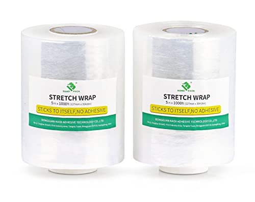 BOMEI PACK プラスチック工業用ミニストレッチラップフィルム 交換用 127mm×305m ロール 移動・梱包用 工業用強度・自己接着式 パッケージング用 ヘビーデューティ 2パック