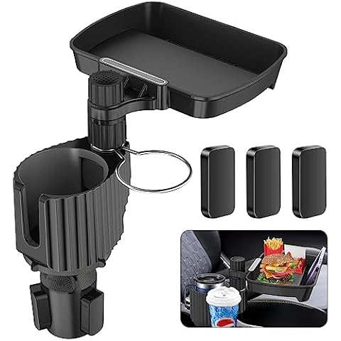 Vondior 2024 Upgraded Car Cup Holder Expander Tray, 4-in-1 Detachable Tray Table with Phone Holder, Dual Cup Holder Compatible with Yeti/Hydro Flask, Road Trip Essentials Car Accessories Cover