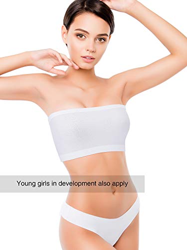 4 Pieces Women's Bandeau Bra Strapless Bralette Seamless Bandeau Non-Padded Stretch Top Bra(Black, White, Nude Color, Grey, Small) #TOP3
