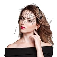 Fascinator Damen Schwarz, Schleier Mesh Stirnband mit Strasssteinen, 50er Jahre Hochzeit Fascinator, Tea Party Kopfbedeckung, Cocktail Headwear, für Mädchen und Frauen