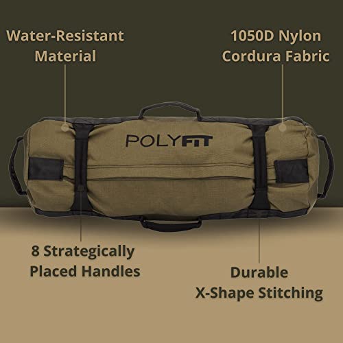Polyfit Workout Sandbag For Fitness - Heavy Duty Sandbag Workout Bags With 8 Gripping Handles For Sand Bag Weight Training - Large (50Lbs To 125Lbs) - Tan #TOP2