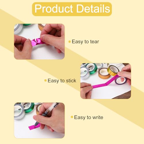 Cintas washi de oro rosa autoadhesivas de lámina metálica 15mm x 5m 6 uds 3