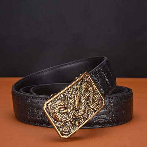 Men's Ratchet Embossed Belt - Crocodile Pattern Leather Strap With Carved Dragon Automatic Buckle, Trim To Fit3