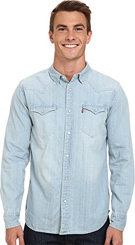 Levi's Men's Standard Barstow Denim Western, Washed Blue, Small
