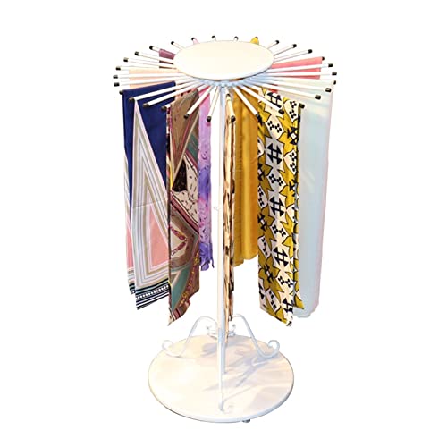 Pants Trolley White Rotatable Scarf Rack,Floor Standing Commercial Storage Display Holder,Scarves/Headscarf/Silk Scarf/Towel Use,30 Rods