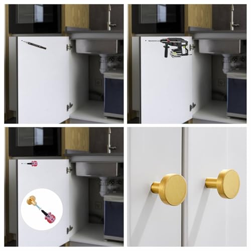 Image of Gold Cabinet Knobs 10Pcs Hardware Pulls Knobs Gold Round Kitchen Pulls Handles for Dresser, Cupboard, Wardrobe, Furniture, with Screwdriver, 20x25mm