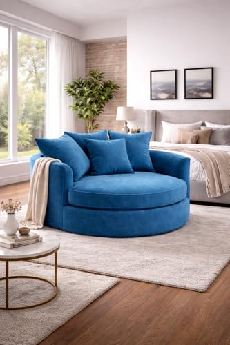 Image of SOFALIZE - Modern Barrel Accent with Pillows Round Sofa Modern Combines Contemporary Design Oversize Arm Chair Cozy Club Chair for Bedroom, Living Room, Lounge, Hotel & Office Hallways Sofa (Blue)