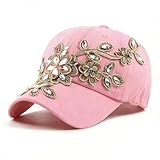 Gudessly Bling Women Baseball Cap Flower Snapback Rhinestone Sun Hats Adjustable Denim Jeans Hat