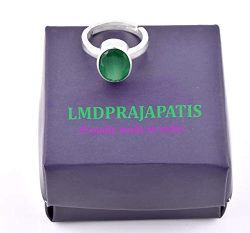 Image of LMDPRAJAPATIS 2.25 Ratti Oval Shape Created Emerald Delicate Adjustable Ring- 925 Sterling Silver - Hand Made Jewelry