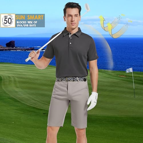 Image of Mens Golf Shirt Short Sleeve Moisture Wicking Dry Fit Performance Solid Pique Collared Golf Polo Shirts for Men