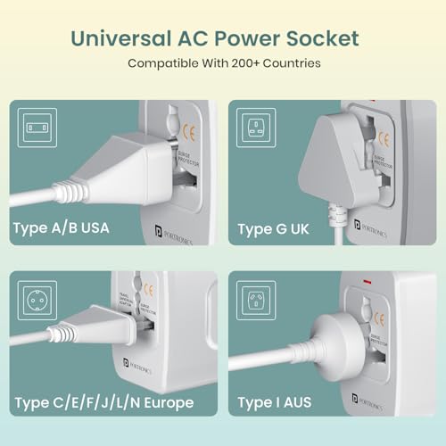 Image of Portronics Juicemate 3 Universal Travel Adapter with 6A AC Socket Output,Universal AC Socket, All in One International Travel Fast Charging Adapter, Suitable for 200+ Countries US,UK,EU,AUS,Etc(White)