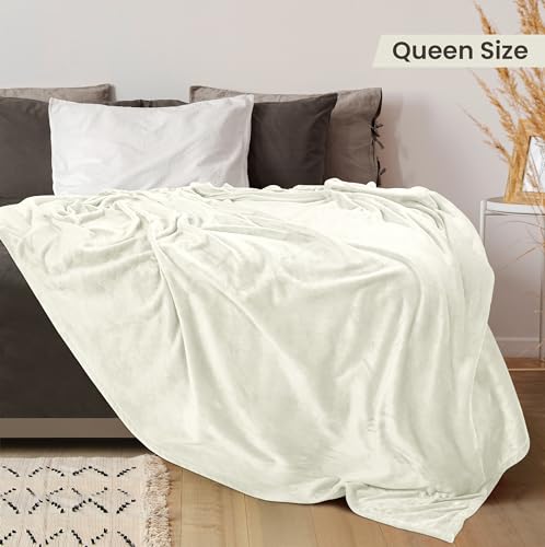 Image of Utopia Bedding Ultra Soft Fleece Bed Blanket Queen Size Ivory (90x90 Inch)