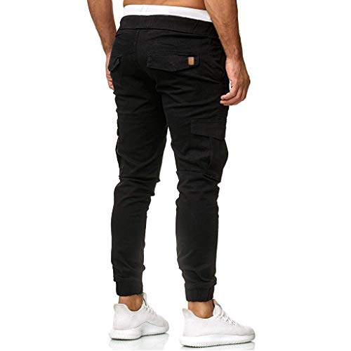 Men Cargo Sweatpants Slacks Casual Elastic Joggers Sport Baggy Pockets Trousers Black