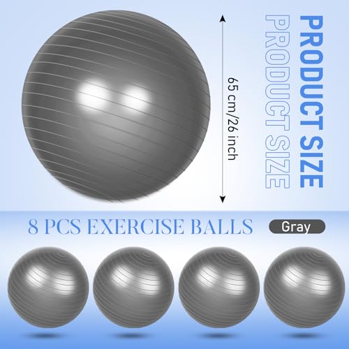 Image of Leyndo 8 Pcs 26 Inch Yoga Exercise Ball Pilates Pregnancy Birthing Fitness Ball with Quick Pump Anti Burst for Improved Posture Balance Yoga Pilates Training