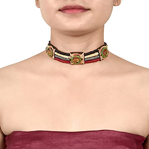 Image of AAKRITI ART CREATIONS Royal Empress Handcrafted Tribal Dhokra Necklace & Choker Collection | Artisan Ethnic Brass Jewelry with Oval & Square Designs, Amulet & Talisman Styles for Women