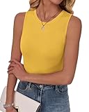 Le col rond tee shirt femme épouse le cou et affine l'ovale du visage, tandis que la coupe sans manches et cintrée, agrémentée de côtes verticales, épouse naturellement les courbes pour sculpter élégamment une silhouette sablier