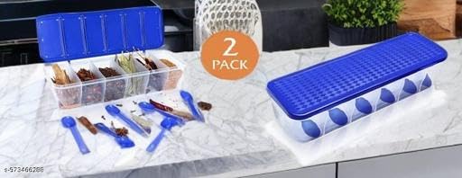 2PIS Set 6 Section Container for Vegetables,dryfruits,Spices,Grocery,Pickles,and Multipurpose 6 in 1 Box for Kitchen.(Pack of 2)(2PIS + Blue+ SIX Section)/14_KP3458 1