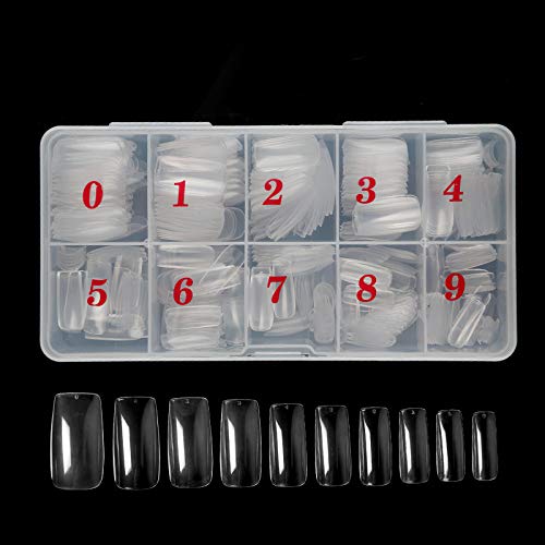 500 Pieces Acrylic Nail Tips, Clear Squoval Fake Nail Tips, Full Cover Artificial False Nail Tips for Women Girls (10 Sizes)
