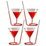 Spiral Cocktail Glasses, Creative Vampire Wine Glass, Long Tail Straw Rotating Champagne Glass, Transparent Juice Cup Glassware for Home Bar Party Birthday Wedding (4 Pack)