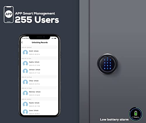 Fingerprint Door Lock, Biometric Door Knob With 5 Ways To Unlock(App/Fingerprint/Password/Key/Ekey), 255 Users And Unlocking Records, Passage Mode, Auto Lock, Prompt For Illegal Entry, Zinc Alloy #TOP4