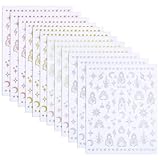 12 Sheets Star Moon Nail Stickers, 3D Silver Gold Nail Decals Self-Adhesive Sun Nail Design Stickers Cute Nail Decorations Art Manicure Accessories for Women Girls DIY Nails Supplies