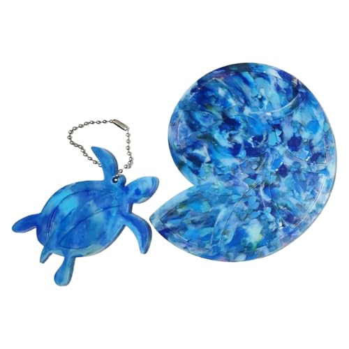 海洋プラスチック アップサイクル ウミガメキーホルダー・マリンコースターセット 青色系
