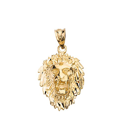 Leo Zodiac Sign Charm Roaring Lion Head Pendant (10k Yellow-Gold)