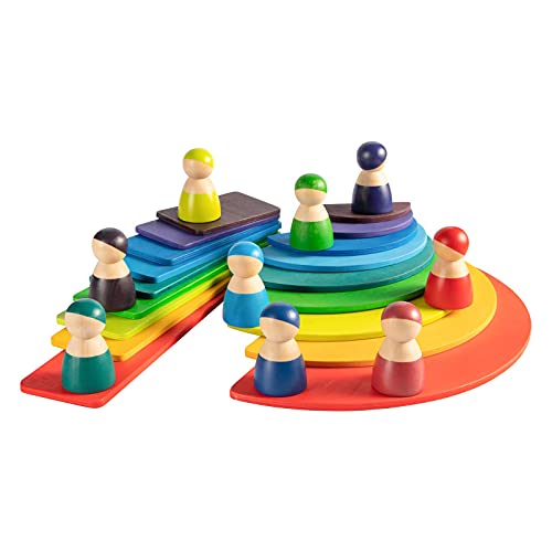 Merryheart Rainbow Peg Dolls For Toddlers, 12 Pcs Wooden Peg People Toys, Wooden People Pretend Play With Rainbow Stacking Toy, Preschool Wood Rainbow Friend Educational Toys #TOP3