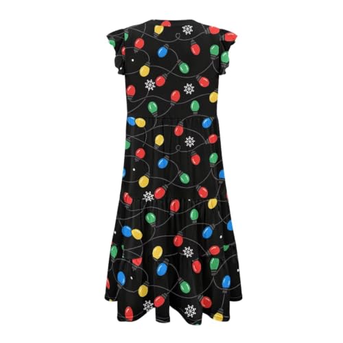 Image of Womens Summer Dress Ruffle Sleeve V Neck Dress Casual Fit Flowy Beach Vacation Sundress with Pocket S-2XL
