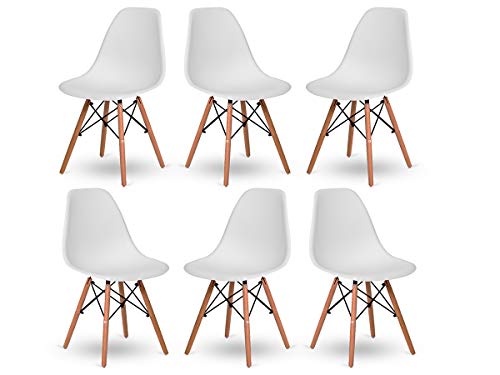 Kit 6 Cadeiras Jantar Wood Base Madeira Eiffel Charles Eames - TUTTO HOME (BRANCA)