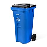 PLASTIC PRINCE 32 Gallon Trash Can Outdoor Recycling Bin with Lid and Wheels Heavy Duty Rolling Garbage Can with Lid Blue Recycle Trash Can with Wheels for Warehouse Hospital Restaurant Office
