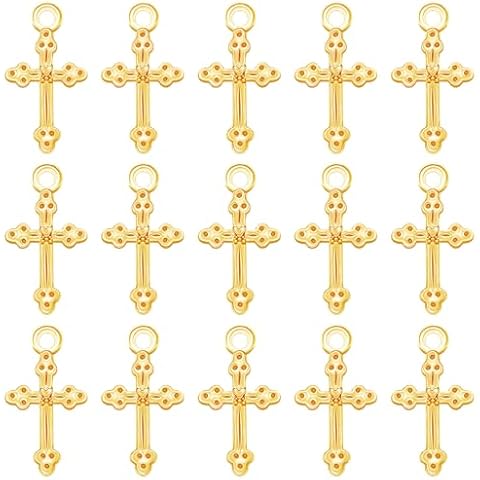 YionZian 100pcs Alloy Religious Jesus Crucifix Charms Cross Charms Gold Pendants For Jewelry Making DIY Rosary Beads Necklace Bracelet Earring Craft Supplies Cover