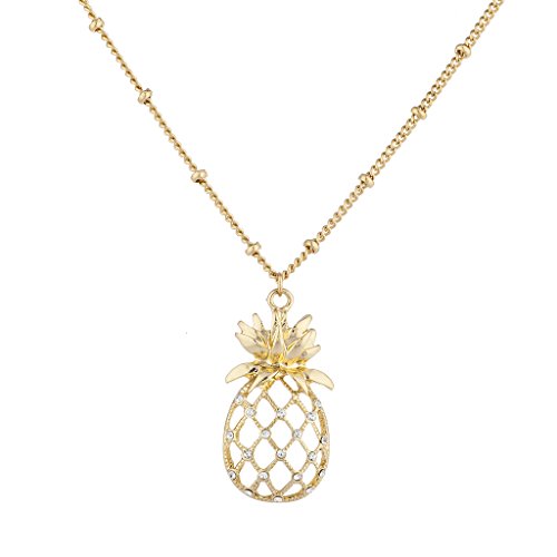 LUX ACCESSORIES Gold Tone Cutout Tropical Fruit Pineapple Pendant Necklace