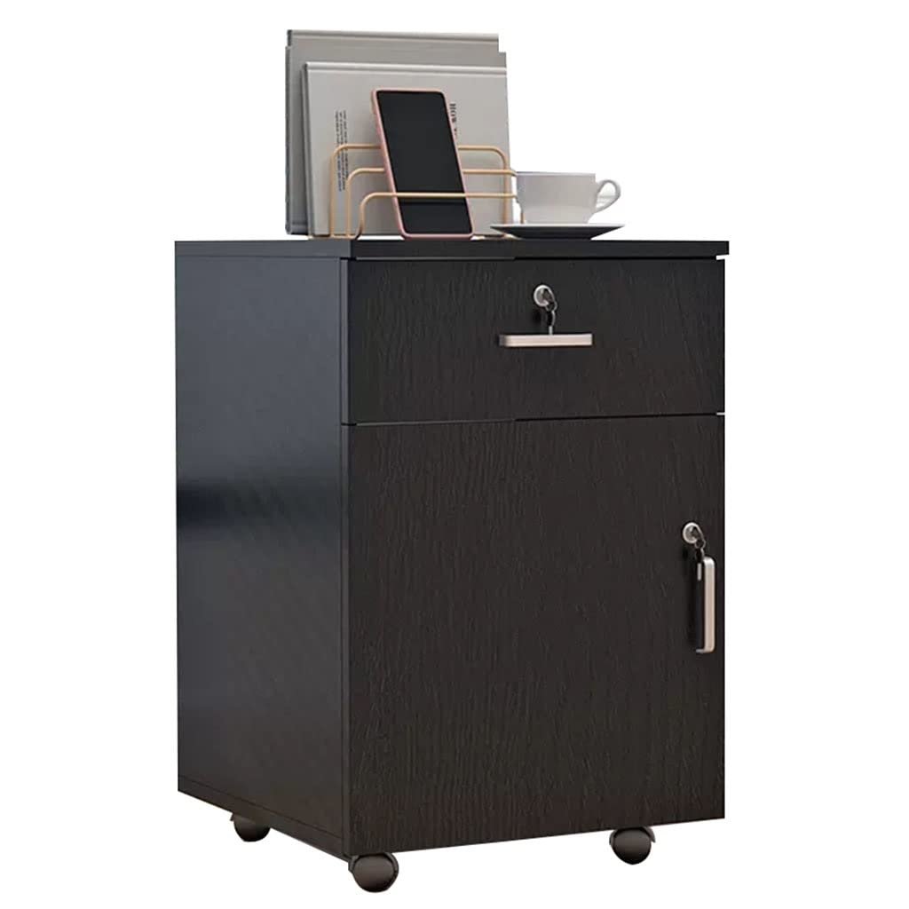 ASerZenith Wooden File Cabinet For Home Office With Lockable Mobile Drawers And Rolling Printer Stand,A3-40X36X56Cm