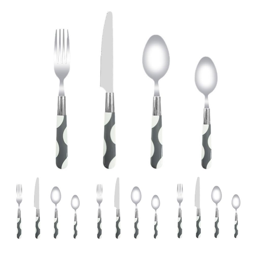 Manico in Plastica Cucina Acciaio Inossidabile Posate Stoviglie Posate Set Coltello Da Bistecca Forchetta Cucchiaio Cucchiaino (UN,16 pezzi)