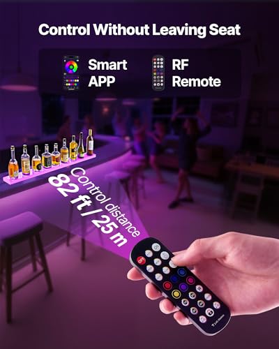 Image of VEVOR LED Lighted Liquor Bottle Display, 1 Tier 48 Inches Whiskey Rack, Supports USB, Illuminated Home Bar Shelf with RF Remote & App Control, 7 Static Colors, Acrylic Lighted Shelf for 12 Bottles