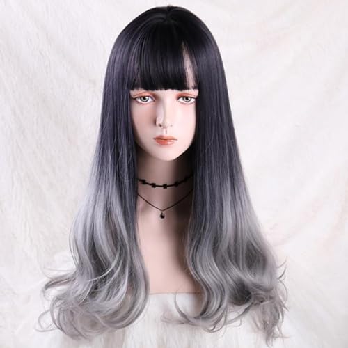 Perruque cosplay grise ombrée longue 23 pouces pour soirées et fêtes