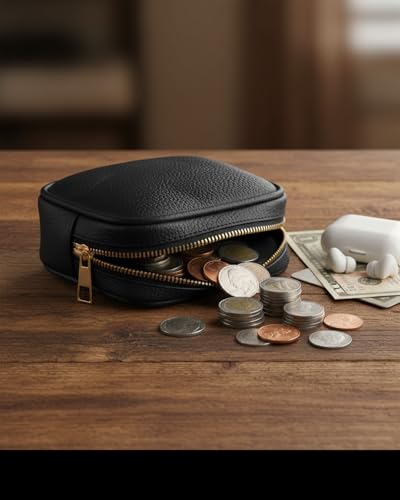 Image of Multipurepose Small Leatherette Coin Pouch Combo for Men & Women - Premium Zip Closure Mini Wallet for Coins, Keys & Earphones (Pack of 2) (Black /Tan)