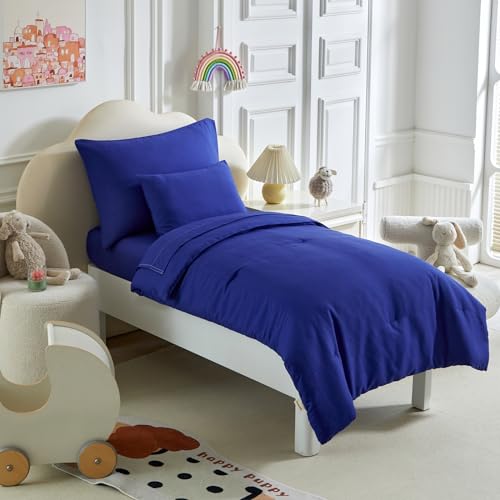 Image of Kids Comforter Sheet Set - Soft and Breathable Bed Set Includes Quilted Comforter, Fitted Sheet, Flat Top Sheet, Pillowcase and Pollowshams For Boys Girls - 6 Pieces Bed in a Bag Twin Szie Navy
