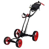 KEDUODUO Carrito de Golf Plegable Apertura automática de una tecla y Cierre con Mango de Empuje Ajustable y scorecard y Freno de pie, Carro de Golf eléctrico de 4 Ruedas