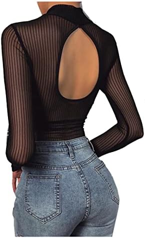 Amazon | [優億] シアー レディース ボディスーツ 長袖 セクシー 