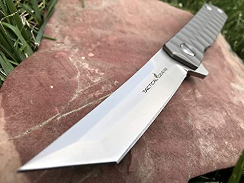 Tactical Gearz Tc4 Titanium Pocket Knife! Tg Saint Tanto, Solid Tc4 Titanium Handle! Ball Bearing Pivot System, Razor Sharp Cpm-D2 Steel Blade, Tanto! Includes Sheath! #TOP2