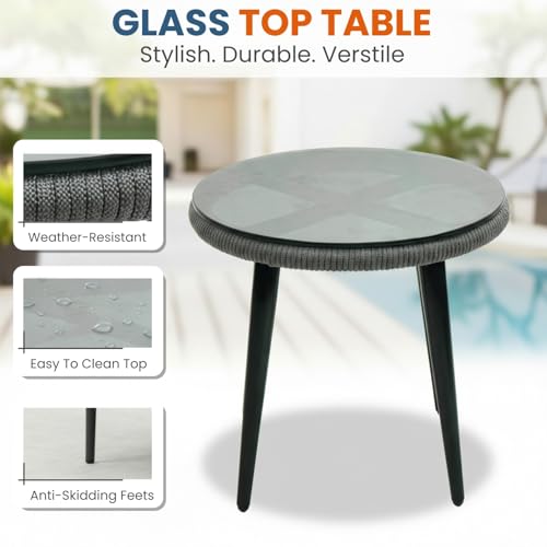 Image of DEVOKO Fabric Enhance Your Outdoor Living With Our 3 Piece Patio Set - Grey Rope Bistro Furniture With Orange Cushions, Ideal For Balcony, Backyard, Or Porch Provides Durability & Style