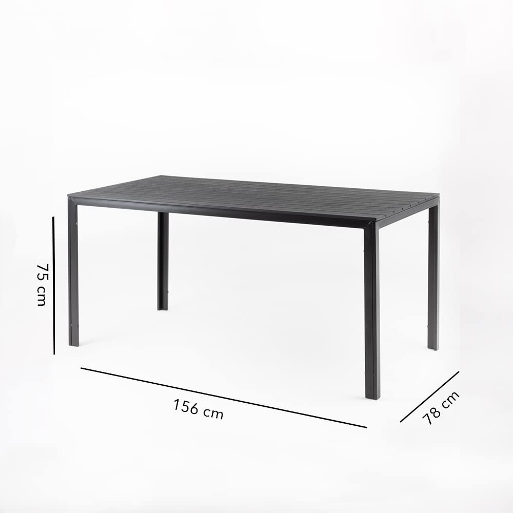 Thomas Gartentisch 156x78, Anthrazit | Rechteckig, Stahlgestell, Polyethylen-Platte, Holzdesign