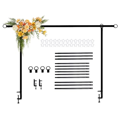 Arco de mesa, conjunto de arco de mesa ajustável com braçadeiras com altura 70 - 120 cm e largura 125 - 250 cm suporte mesa decoração preto de metal para casamentos celebrações decoração de festas