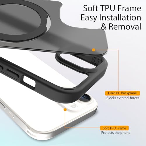 Image of Magnetic iPhone 16 case,Compatible with Magsafe, Military-Grade Protection,Slim Translucent Matte Shockproof with Anti-Scratch Anti-Fingerprint Phone Cover (Black Bracket, iPhone 16)