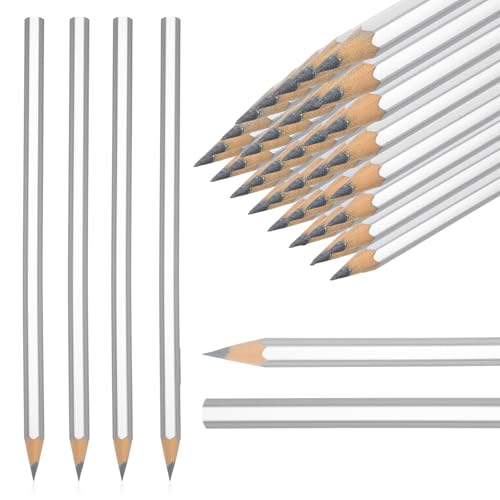 24pcs Silver Streak Welders Pencil 6.9inch Metal Marking Pencil Metallic Silver Pencils for Metal Construction Welding Pencils Marking Tools for Workers Plumbers Framers Carpenters